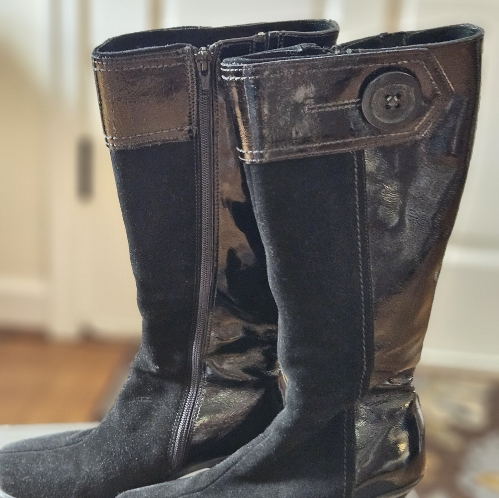 LaCanadienne Tall, Black Suede And Leather Waterproof Boots.